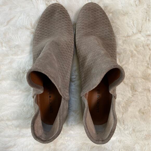 Lucky Brand Women's Baley Ankle Booties Size 7.5 Grey Taupe Perforated Shoes - Picture 7 of 12